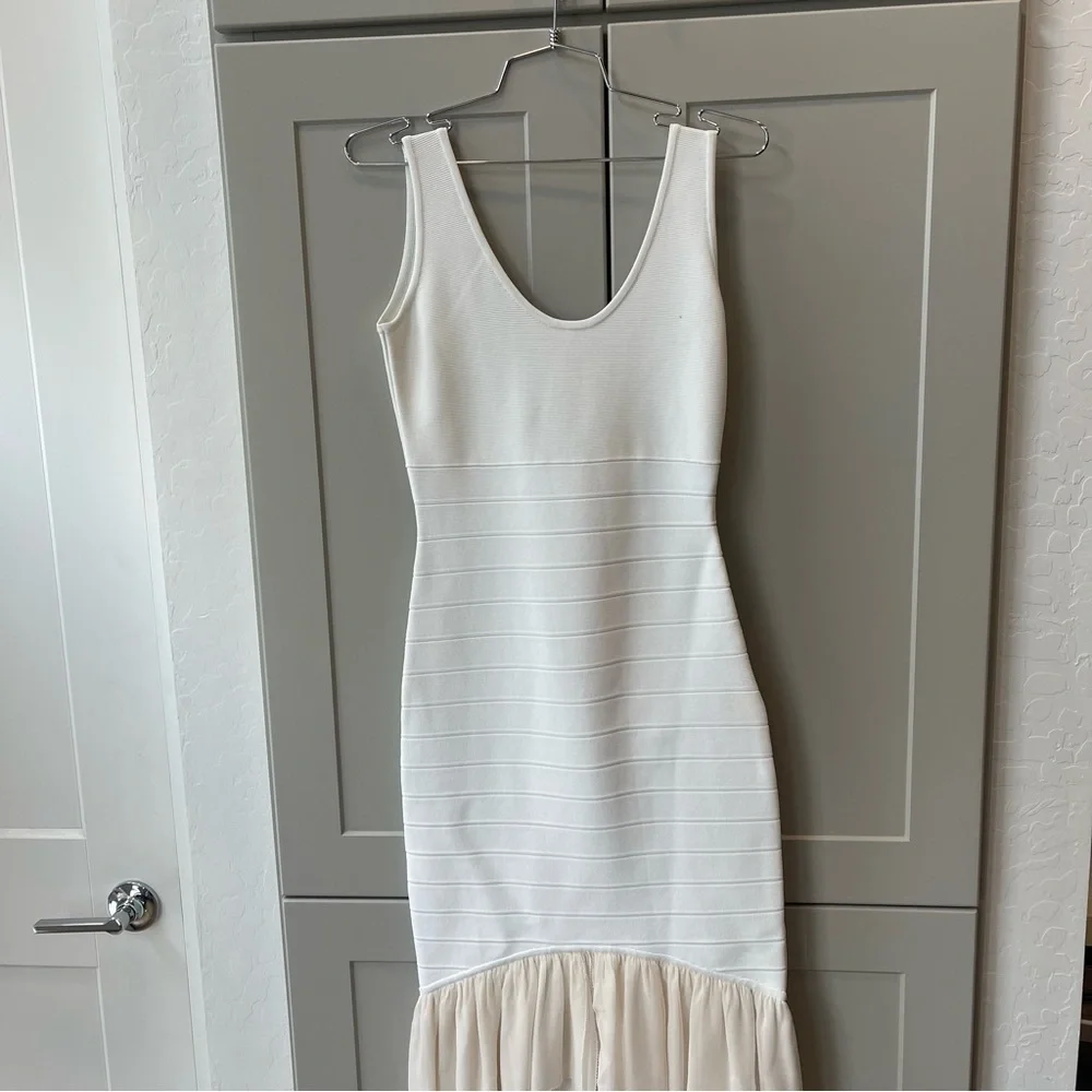 Herve Leger Paris White Bandage Silk Ruffle Trim Formal Cocktail Dress Small - Picture 6 of 11